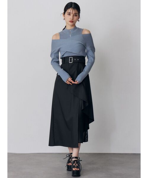 MURUA（ムルーア）の「レイヤードハイウエストスカート（スカート・レディース・ベージュ/ブラック・2/1）」の3枚目の写真