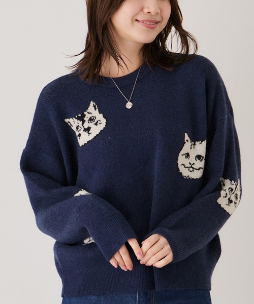 Jayro（ジャイロ）の「多種ネコ柄ジャガードプルオーバー（Tシャツ/カットソー・レディース・ネイビー/グレー/オフホワイト/チャコールグレー・M）」の4枚目の写真
