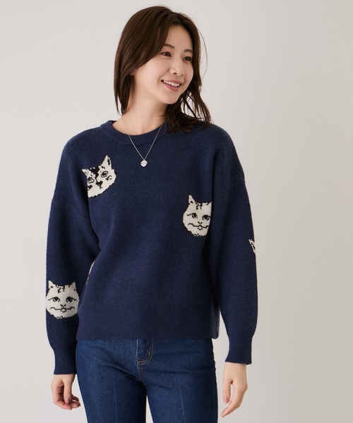 Jayro（ジャイロ）の「多種ネコ柄ジャガードプルオーバー（Tシャツ/カットソー・レディース・ネイビー/グレー/オフホワイト/チャコールグレー・M）」の5枚目の写真
