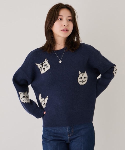 Jayro（ジャイロ）の「多種ネコ柄ジャガードプルオーバー（Tシャツ/カットソー・レディース・ネイビー/グレー/オフホワイト/チャコールグレー・M）」の6枚目の写真