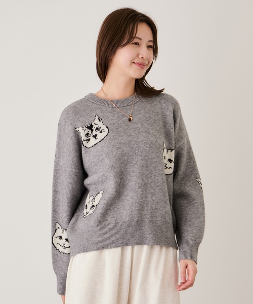Jayro（ジャイロ）の「多種ネコ柄ジャガードプルオーバー（Tシャツ/カットソー・レディース・ネイビー/グレー/オフホワイト/チャコールグレー・M）」の9枚目の写真