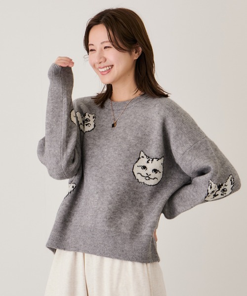 Jayro（ジャイロ）の「多種ネコ柄ジャガードプルオーバー（Tシャツ/カットソー・レディース・ネイビー/グレー/オフホワイト/チャコールグレー・M）」の10枚目の写真