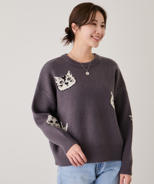 Jayro（ジャイロ）の「多種ネコ柄ジャガードプルオーバー（Tシャツ/カットソー・レディース・ネイビー/グレー/オフホワイト/チャコールグレー・M）」の16枚目の写真