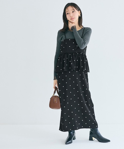 coca（coca）（コカ）の「ドットペプラムワンピース（ワンピース・レディース・ブラック/アイボリー・L/M/S）」の4枚目の写真