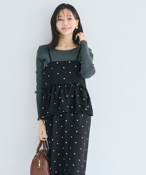 coca（coca）（コカ）の「ドットペプラムワンピース（ワンピース・レディース・ブラック/アイボリー・L/M/S）」の7枚目の写真