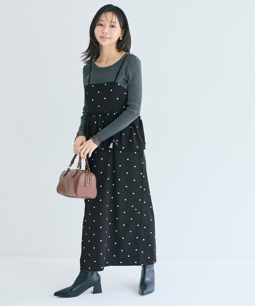coca（coca）（コカ）の「ドットペプラムワンピース（ワンピース・レディース・ブラック/アイボリー・L/M/S）」の9枚目の写真