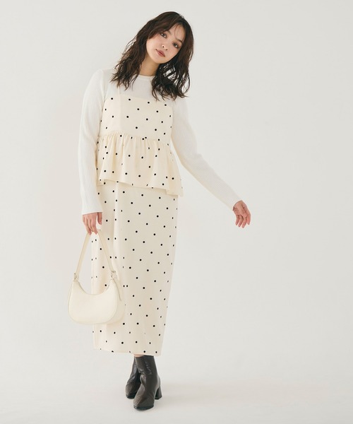 coca（coca）（コカ）の「ドットペプラムワンピース（ワンピース・レディース・ブラック/アイボリー・L/M/S）」の13枚目の写真
