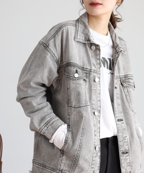 atONE(アットワン)の「カットオフデニムジャケット(デニムジャケット・レディース・ブルー/ブラック系その他5/ダークネイビー/ブルー系/ネイビー系/ブラック系その他6・M-L/LL~3L/4L~5L/4/2/3)」の3枚目の写真