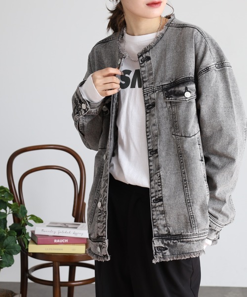 atONE(アットワン)の「カットオフデニムジャケット(デニムジャケット・レディース・ブルー/ブラック系その他5/ダークネイビー/ブルー系/ネイビー系/ブラック系その他6・M-L/LL~3L/4L~5L/4/2/3)」の7枚目の写真