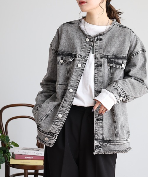 atONE(アットワン)の「カットオフデニムジャケット(デニムジャケット・レディース・ブルー/ブラック系その他5/ダークネイビー/ブルー系/ネイビー系/ブラック系その他6・M-L/LL~3L/4L~5L/4/2/3)」の8枚目の写真