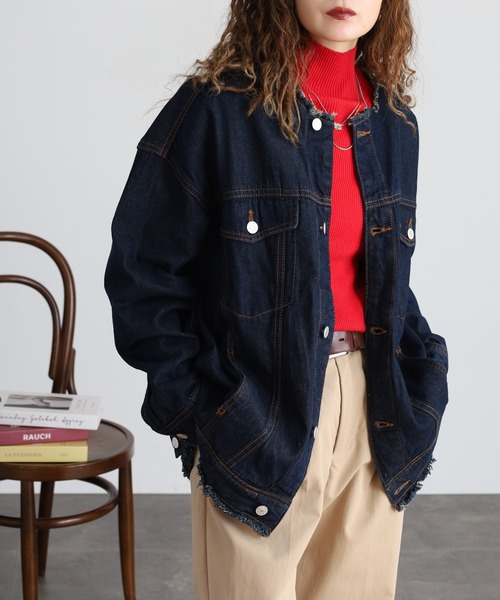 atONE(アットワン)の「カットオフデニムジャケット(デニムジャケット・レディース・ブルー/ブラック系その他5/ダークネイビー/ブルー系/ネイビー系/ブラック系その他6・M-L/LL~3L/4L~5L/4/2/3)」の22枚目の写真