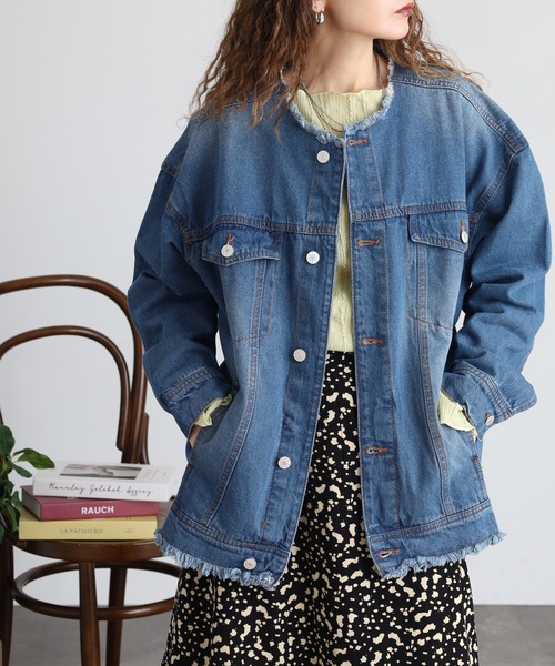 atONE(アットワン)の「カットオフデニムジャケット(デニムジャケット・レディース・ブルー/ブラック系その他5/ダークネイビー/ブルー系/ネイビー系/ブラック系その他6・M-L/LL~3L/4L~5L/4/2/3)」の13枚目の写真