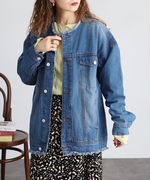 atONE(アットワン)の「カットオフデニムジャケット(デニムジャケット・レディース・ブルー/ブラック系その他5/ダークネイビー/ブルー系/ネイビー系/ブラック系その他6・M-L/LL~3L/4L~5L/4/2/3)」の15枚目の写真