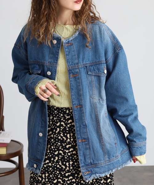 atONE(アットワン)の「カットオフデニムジャケット(デニムジャケット・レディース・ブルー/ブラック系その他5/ダークネイビー/ブルー系/ネイビー系/ブラック系その他6・M-L/LL~3L/4L~5L/4/2/3)」の17枚目の写真