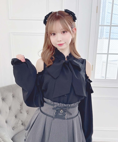 セール】オープンショルダーフリルボウタイブラウス（シャツ/ブラウス