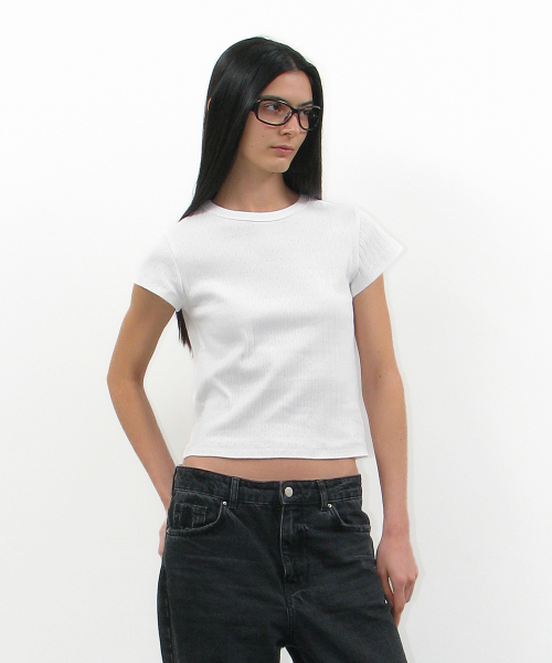 PARTIMENTO WOMEN(パルティメントウィメン)の「レースパンチング90sショートスリーブTシャツ_ホワイト(Tシャツ/カットソー・レディース・その他・ONE SIZE)」の1枚目の写真