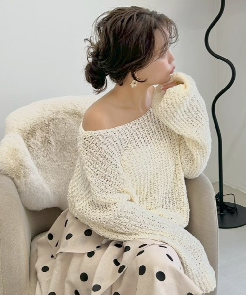 FRAY I.D（フレイアイディー）の「スラブコットンローゲージニット（ニット/セーター・レディース・ホワイト/ピンク/イエロー・F）」の2枚目の写真