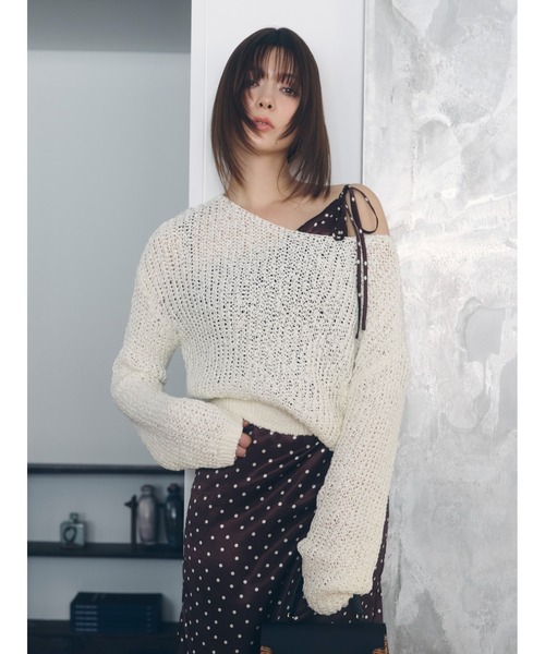 FRAY I.D（フレイアイディー）の「スラブコットンローゲージニット（ニット/セーター・レディース・ホワイト/ピンク/イエロー・F）」の4枚目の写真