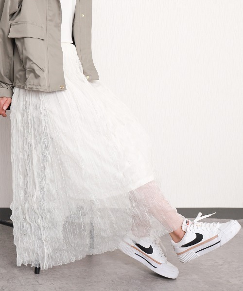 libelle more(リベル モア)の「クリンクルチュールギャザーロングスカート(スカート・レディース・オフホワイト/ブラック・M)」の5枚目の写真