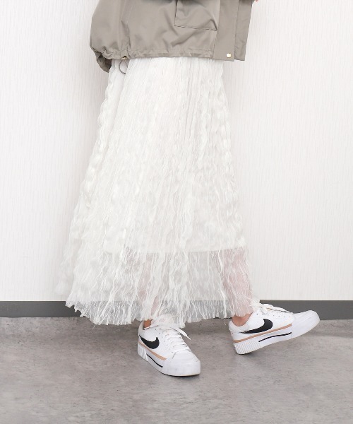 libelle more(リベル モア)の「クリンクルチュールギャザーロングスカート(スカート・レディース・オフホワイト/ブラック・M)」の7枚目の写真