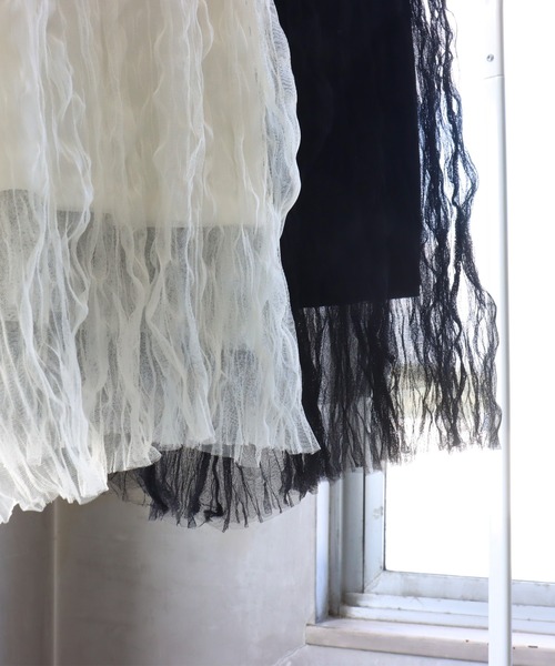 libelle more(リベル モア)の「クリンクルチュールギャザーロングスカート(スカート・レディース・オフホワイト/ブラック・M)」の11枚目の写真