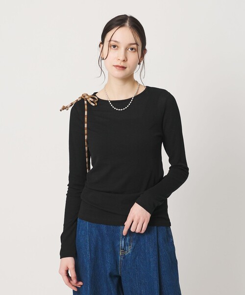 BEAUTY&YOUTH UNITED ARROWS（ビューティーアンドユースユナイテッドアローズ）の「ハイツイストコットン シアークレープ ロングスリーブTシャツ（Tシャツ/カットソー・レディース・ライム/ブラック/オフホワイト・FREE）」の3枚目の写真