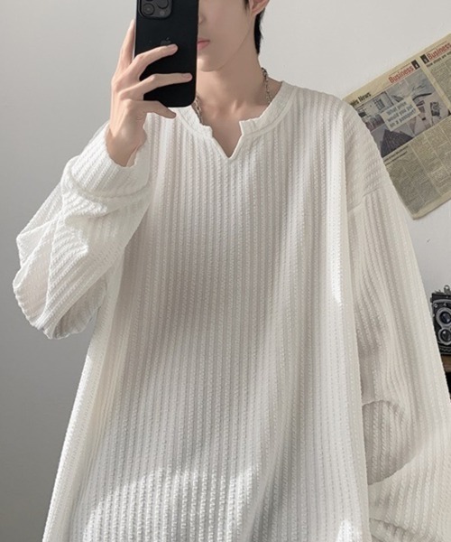 KELVIN（ケルヴァン）の「Relax Fit Long Sleeve Pullover リラックスフィットロングスリーブ プルオーバー（Tシャツ/カットソー・メンズ・ホワイト/ブラック・MEDIUM/LARGE）」の8枚目の写真