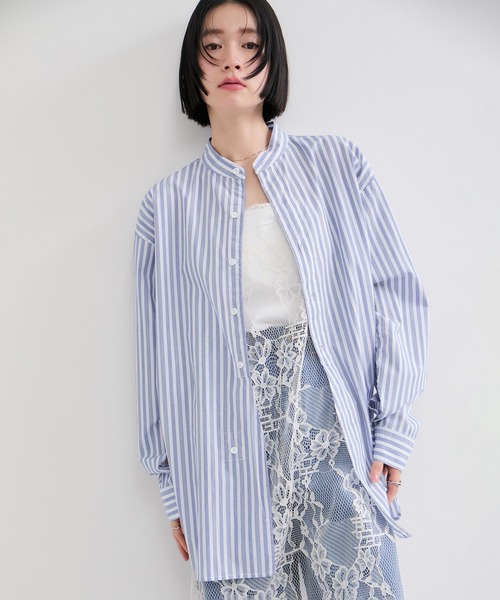 ROYAL NAVY（ロイヤルネイビー）の「【ROYAL NAVY/ロイヤルネイビー】バンドカラーシャツ（シャツ/ブラウス・レディース・ホワイト/サックスブルー/ブルー系その他6/ブルー系その他4・FREE）」の4枚目の写真