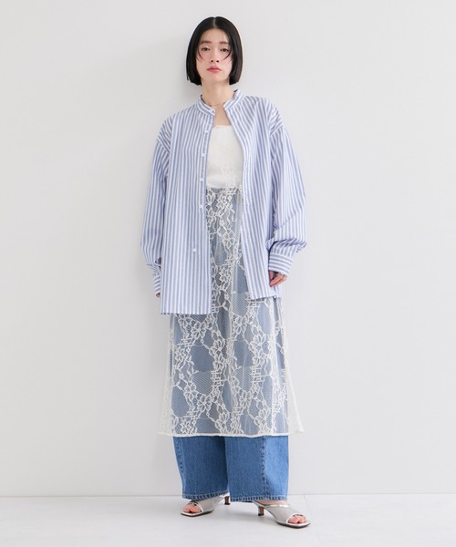 ROYAL NAVY（ロイヤルネイビー）の「【ROYAL NAVY/ロイヤルネイビー】バンドカラーシャツ（シャツ/ブラウス・レディース・ホワイト/サックスブルー/ブルー系その他6/ブルー系その他4・FREE）」の5枚目の写真