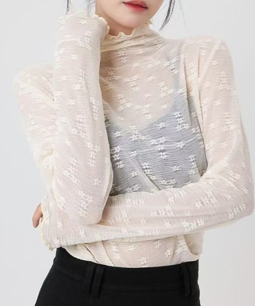 LADY LIKE(レディライク)の「プチハイネック小花柄シアートップス(Tシャツ/カットソー・レディース・ホワイト/アイボリー/ブラック・M)」の19枚目の写真