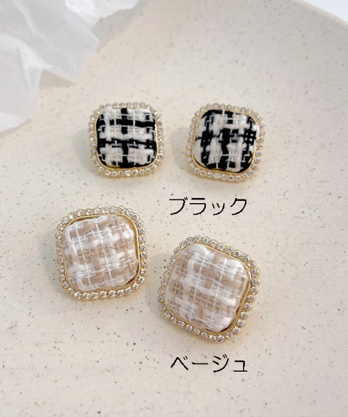 shoppinggo(ショッピングゴー)の「ピアス レディース 四角 キラキラ かわいい イヤリング 二次会 結婚式(ピアス(両耳用)・レディース・ブラック/ベージュ・FREE)」の4枚目の写真