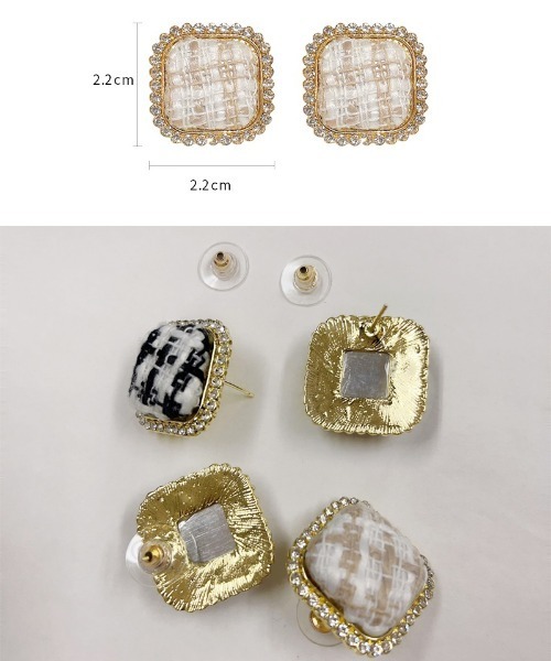 shoppinggo(ショッピングゴー)の「ピアス レディース 四角 キラキラ かわいい イヤリング 二次会 結婚式(ピアス(両耳用)・レディース・ブラック/ベージュ・FREE)」の5枚目の写真