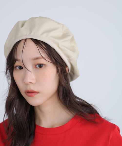 FREE'S MART（フリーズマート）の「シンプルベレー（ハンチング/ベレー帽・レディース・ベージュ/ブラック・ﾌﾘ-）」の2枚目の写真