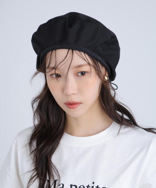 FREE'S MART（フリーズマート）の「シンプルベレー（ハンチング/ベレー帽・レディース・ベージュ/ブラック・ﾌﾘ-）」の3枚目の写真