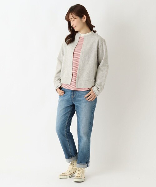 one'sterrace(ワンズテラス)の「コットンミニ裏毛カーディガン(カーディガン/ボレロ・レディース・ブラック系8/グレー系4/グレー系その他7・02)」の7枚目の写真