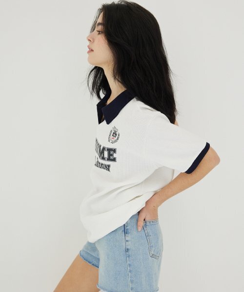AWESOME STUDIO（オーサムスタジオ）の「カラー配色ユニフォーム半袖Tシャツホワイト（ポロシャツ・レディース・その他・FREE）」の5枚目の写真