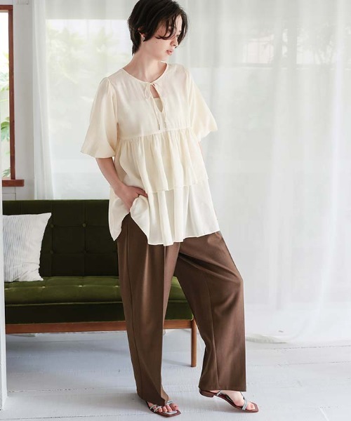 titivate(ティティベイト)の「マルチwayティアードフリルチュニックトップス(Tシャツ/カットソー・レディース・ベージュ/オレンジ/オフホワイト/ブラック・M/L/S)」の6枚目の写真