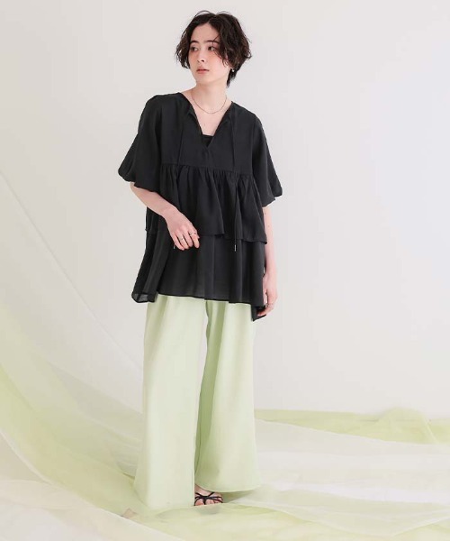 titivate(ティティベイト)の「マルチwayティアードフリルチュニックトップス(Tシャツ/カットソー・レディース・ベージュ/オレンジ/オフホワイト/ブラック・M/L/S)」の13枚目の写真