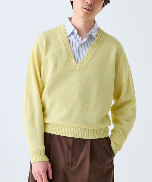 EDIFICE（エディフィス）の「WASHI/WOOL DEEP V ネックニット（ニット/セーター・メンズ・ブラック系その他/グリーン/イエロー・LARGE/MEDIUM）」の3枚目の写真