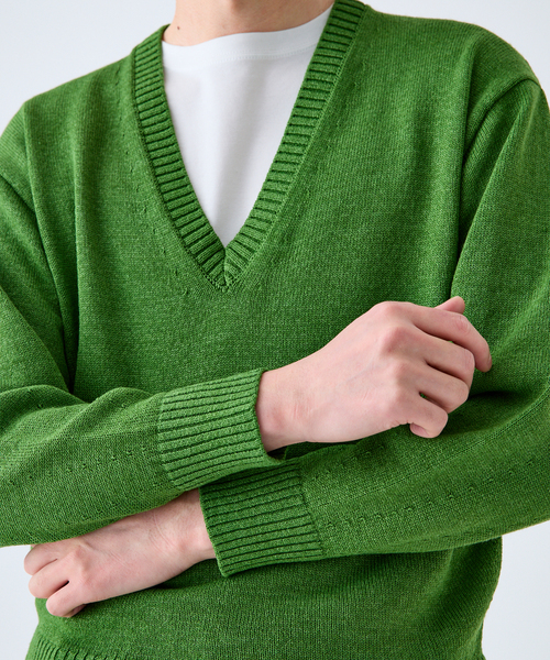 EDIFICE（エディフィス）の「WASHI/WOOL DEEP V ネックニット（ニット/セーター・メンズ・ブラック系その他/グリーン/イエロー・LARGE/MEDIUM）」の2枚目の写真