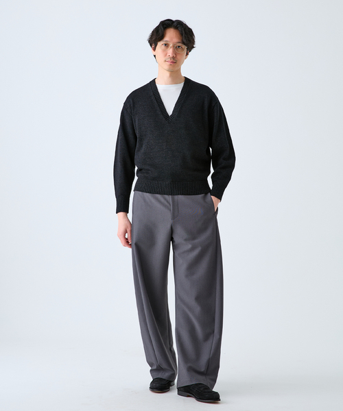 EDIFICE（エディフィス）の「WASHI/WOOL DEEP V ネックニット（ニット/セーター・メンズ・ブラック系その他/グリーン/イエロー・LARGE/MEDIUM）」の4枚目の写真