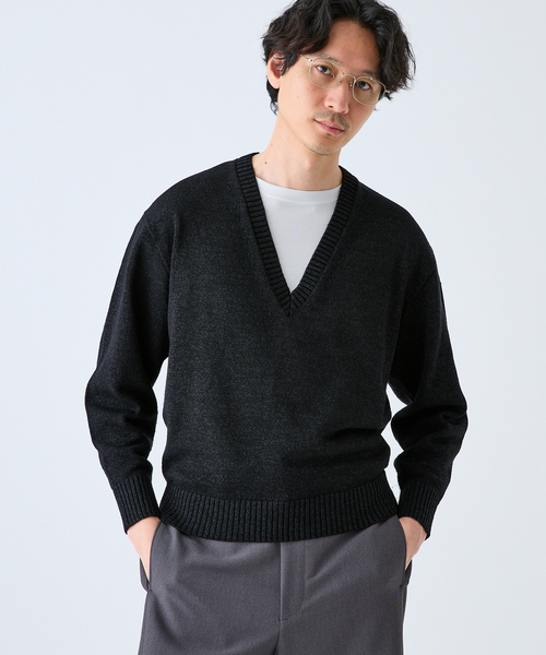 EDIFICE（エディフィス）の「WASHI/WOOL DEEP V ネックニット（ニット/セーター・メンズ・ブラック系その他/グリーン/イエロー・LARGE/MEDIUM）」の6枚目の写真