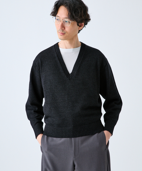 EDIFICE（エディフィス）の「WASHI/WOOL DEEP V ネックニット（ニット/セーター・メンズ・ブラック系その他/グリーン/イエロー・LARGE/MEDIUM）」の7枚目の写真