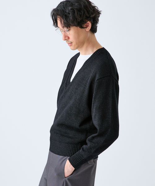 EDIFICE（エディフィス）の「WASHI/WOOL DEEP V ネックニット（ニット/セーター・メンズ・ブラック系その他/グリーン/イエロー・LARGE/MEDIUM）」の8枚目の写真