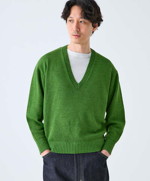 EDIFICE（エディフィス）の「WASHI/WOOL DEEP V ネックニット（ニット/セーター・メンズ・ブラック系その他/グリーン/イエロー・LARGE/MEDIUM）」の15枚目の写真