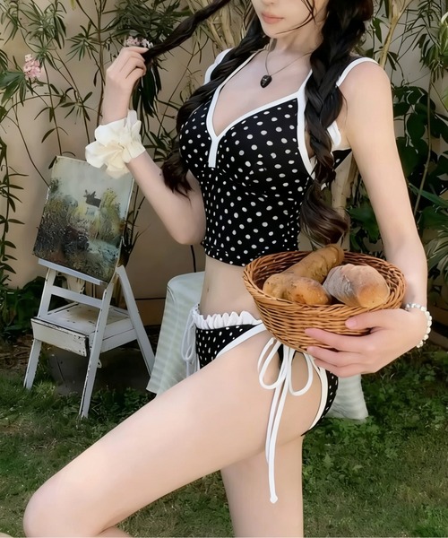 セール】Y2K ドット柄フリルビキニセット温泉水着2点セット swim wear