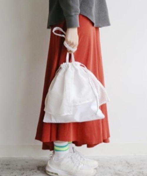 EARTH MADE（アースメイド）の「FRILL MESH TOTE（トートバッグ・レディース・グレー/ホワイト/オレンジ・FREE）」の6枚目の写真