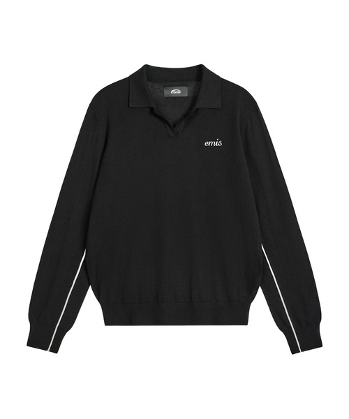 EMIS（イミス）の「(W) COLLAR KNIT TOP（ニット/セーター・レディース・ベージュ/ブラック・FREE）」の2枚目の写真