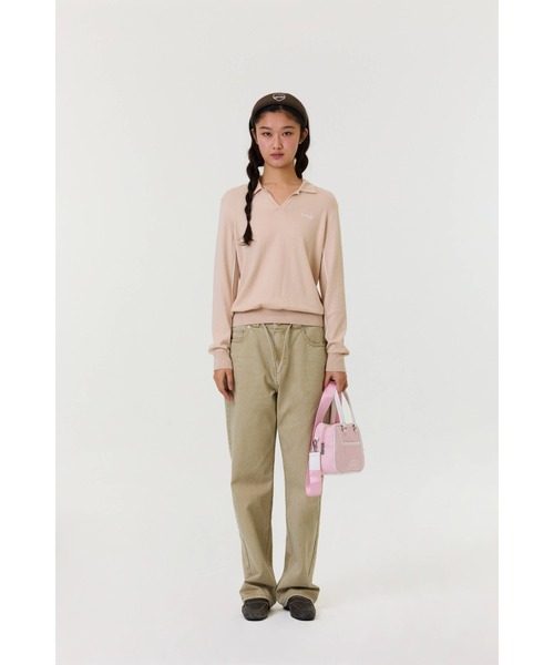 EMIS（イミス）の「(W) COLLAR KNIT TOP（ニット/セーター・レディース・ベージュ/ブラック・FREE）」の6枚目の写真
