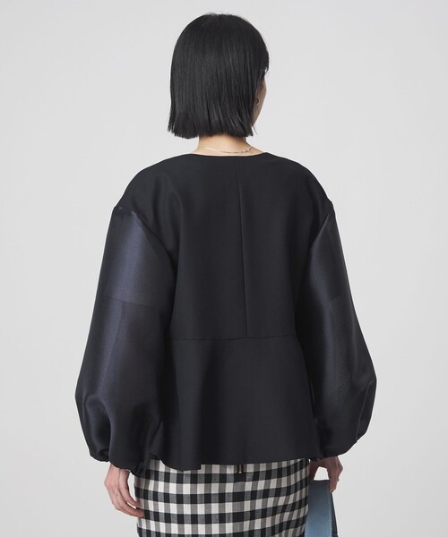 green label relaxing（グリーンレーベルリラクシング）の「［size SHORTあり］fleurie(フルリー) フォルム ジャケット 2（ノーカラージャケット・レディース・ネイビー/オフホワイト・FREE/SHORT）」の7枚目の写真